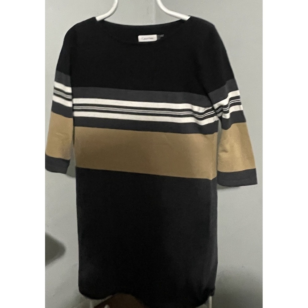 Calvin Klein Striped 3/4 Sleeve Women's Sweater Dress Size Large